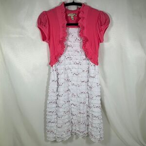 Speechless Girls Pink/Coral White Spring Summer Dress 14 Attached Bolero Style